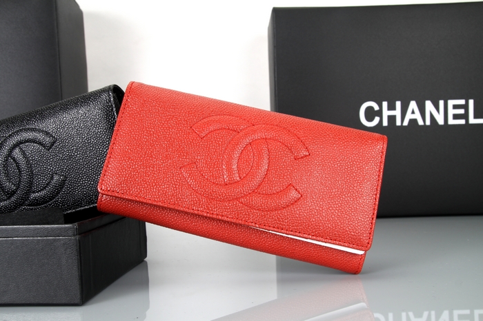 Fake Chanel Red Leather CC Logo Bi-Fold Wallets 3662 Online